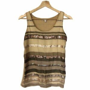 Express Y2K Sequin Striped‎ Brown Tan Tank Top S